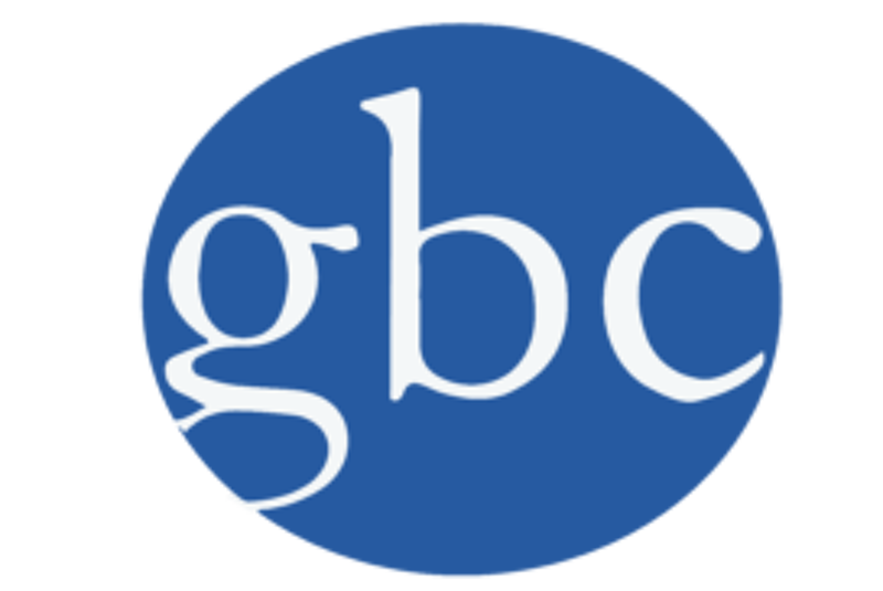 The image features a blue circle with the lowercase letters "gbc" in white. The letters are stylized with a classic, slightly ornate font. The "g" has a distinctive loop, and the "c" is open-ended. The overall design is simple and clean, suggesting a logo or emblem. The contrast between the blue background and white letters makes the text easily readable.